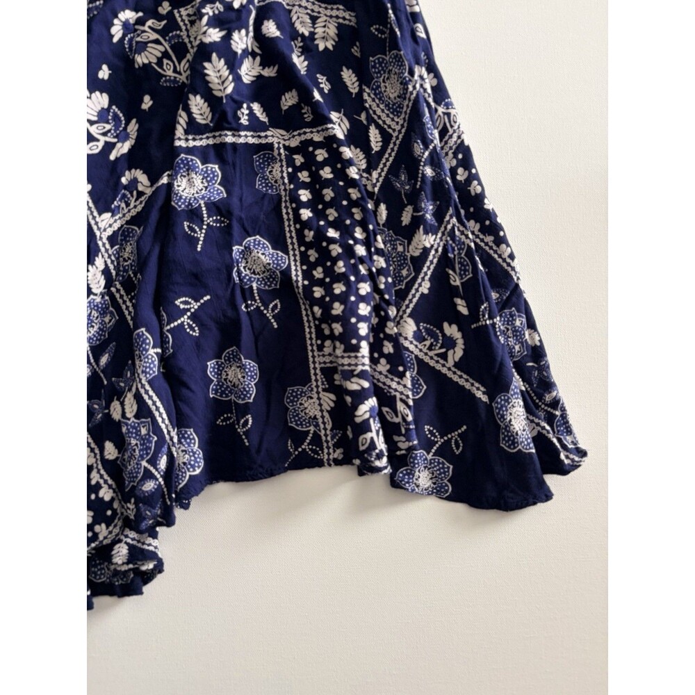 Vintage Y2K Lola P. 2000's Flowy Maxi Skirt Hanky Hem Blue White Floral Medium - Picture 2 of 8